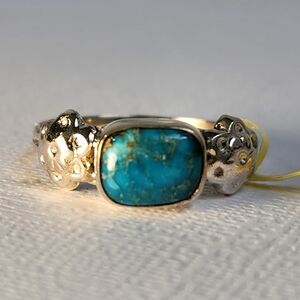 NWT 925 Artisan Natural Turquoise Bezel Set Stone Ring Sz 8 Vintage